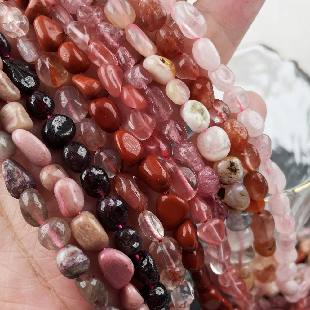 Irregular Natural Ore Mineral Crystal Stone Beads Nuggets Red Flower Phantom Quartz Garnets Tourmaline Crystal Loose Beads DIY