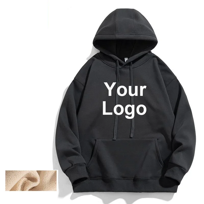 Winter Autumn Plush Hoodies Personality Custom Logo Men and Women Solid Color Thick Loose Sweatshirts Unisex Casual Pullover