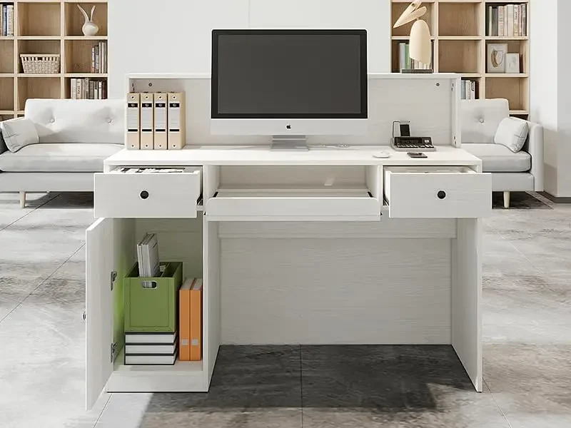 Reception Desk with LED Lights and Power Outlets, Retail Counter Reception Counter Table with Drawers, for Salon Lobby