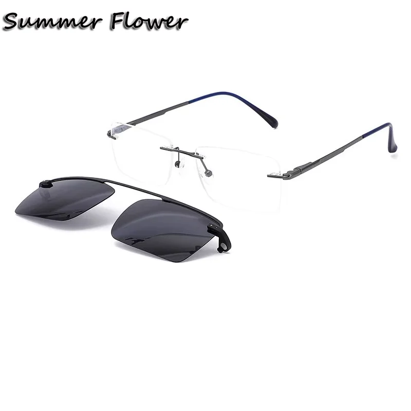

Clip on Glasses Rimless Eyeglass Magnetic Polarized Lenses Frameless Myopia Presbyopia Reading Glasses Driving Fishing Glasses