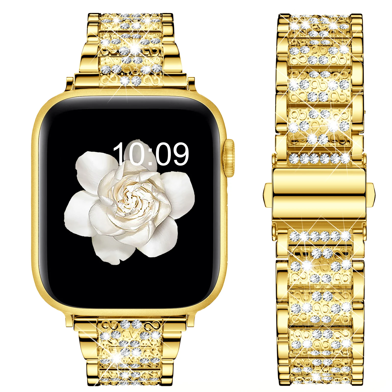 Women's Bling Bracelet Compatible with Apple Watch 49mm 46mm 45mm 44mm 41mm 40mm 38mm Bands Stainless metal for iWatch