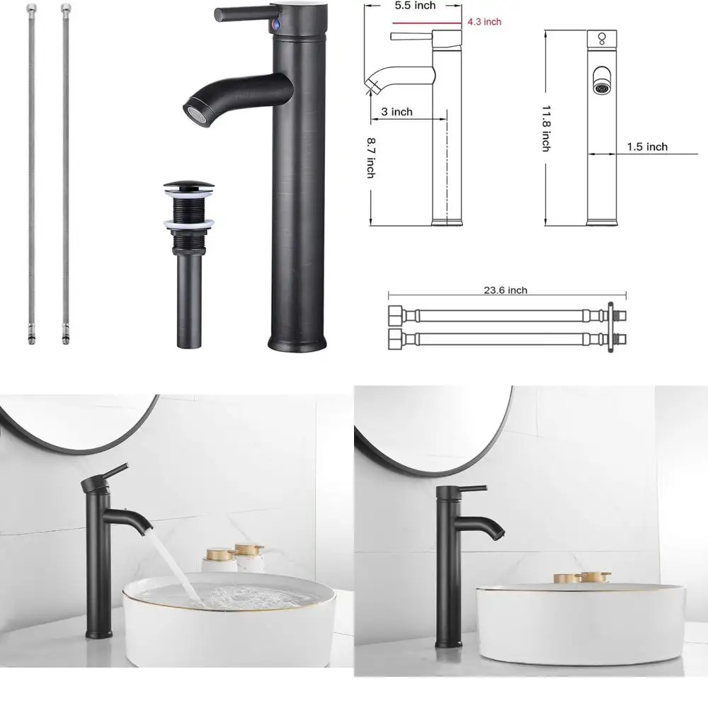 

Rubbed Bronze Tall Single Handle Deck Mount Vessel Sink Faucet with Basin Mixer for Lavatory Vanity Basins