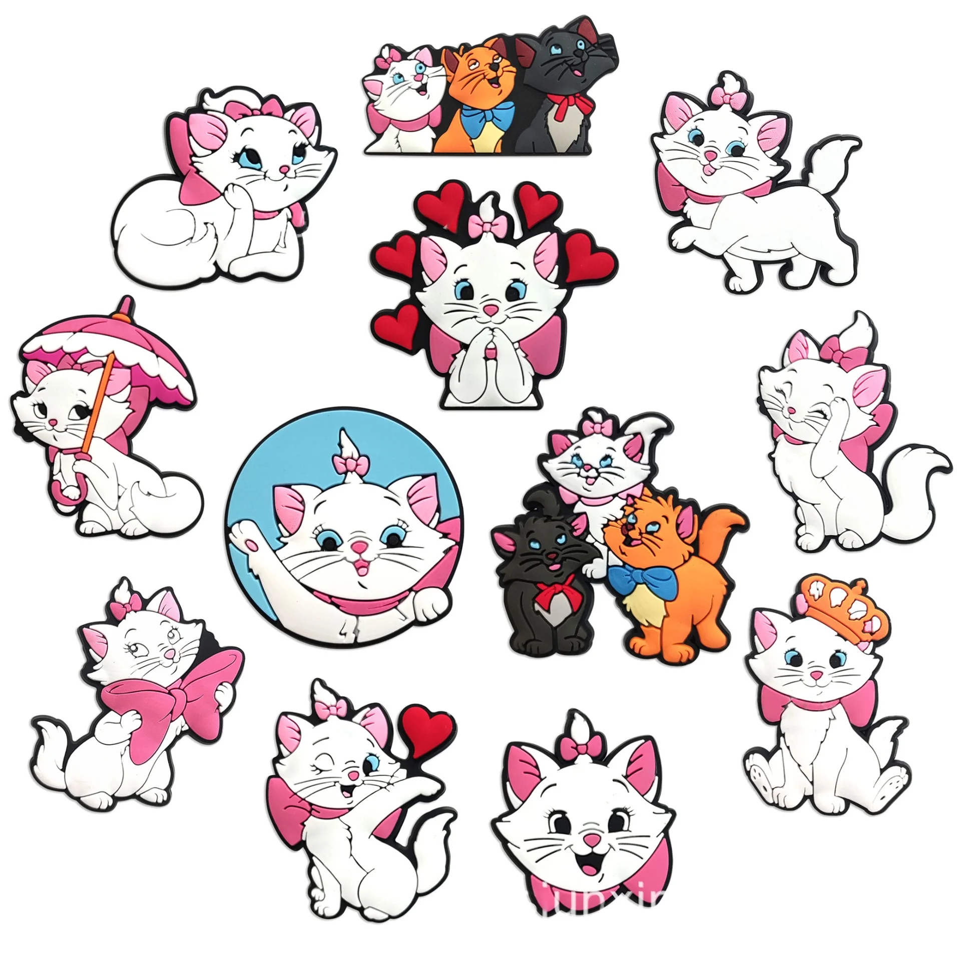 Mesuca 12Pcs Elegance Marie Cat The Aristocats Shoe Charms PVC Cute Cartoon Decorations Reusable Clog Shoe Ornaments Accessories