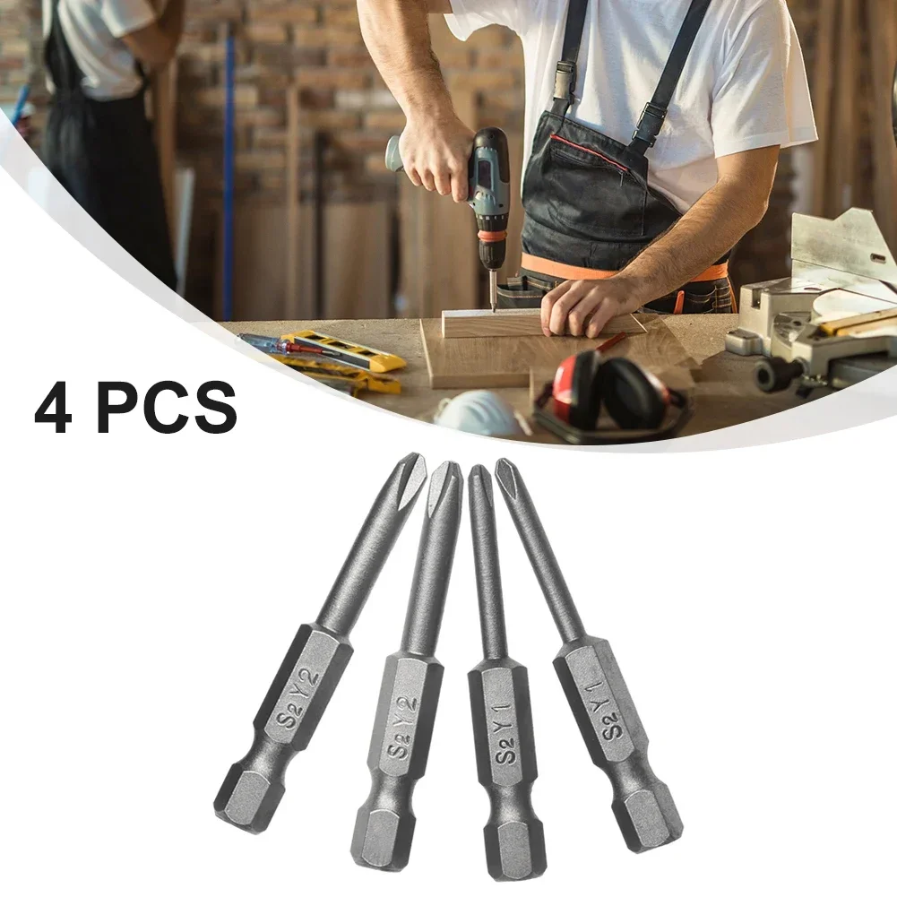 4 buah 50mm Y1 Y2 kepala batang obeng segi enam magnetik tri-wing obeng Bar Bits untuk bor obeng listrik Manual alat listrik