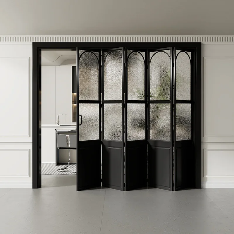 Eight iron French folding retro door arched Changhong glass toilet toilet toilet balcony partition wall kitchen