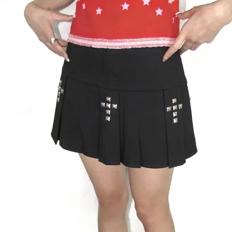 

Юбка с крестообразными стразами, сексуальная, в стиле High Street Fashion, повседневная короткая юбка, американская готика, темная, женская, в стиле Harajuku, летняя мини-юбка