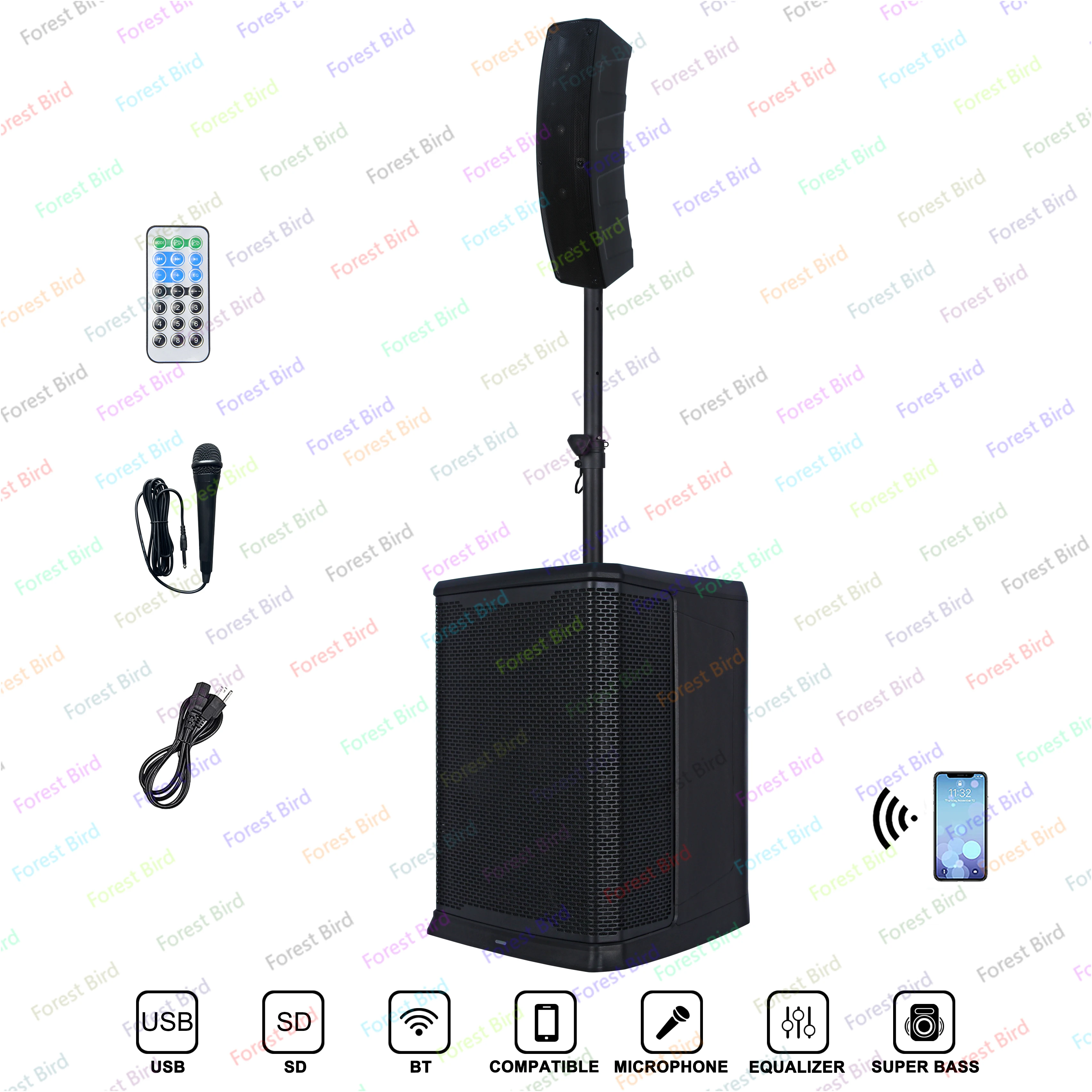 2000W Professional Active Array Column Speaker PA Speaker 12inch 1.1 Channel DSP Feature Party Karaoke System Bocina Parlante