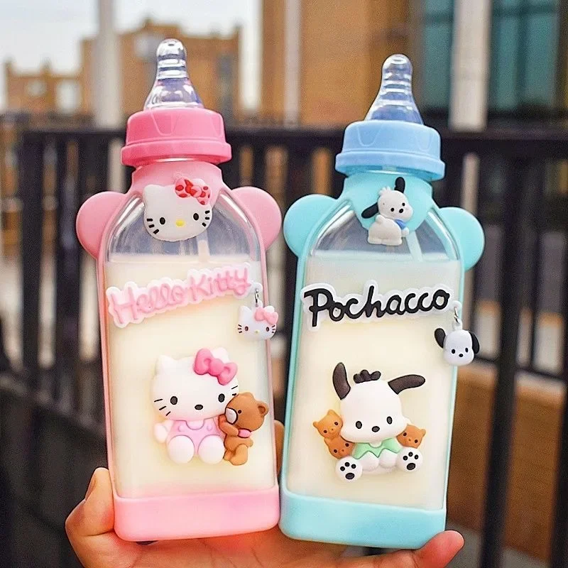 Hello Kitty Kuromi My melody cute adult girlfriend bottle glass water cup student girl heart cartoon portable straw pacifier cup