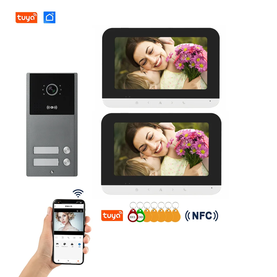 TUYA WiFi対応 ビデオドアホン インターホン ナイトビジョン 4線式ケーブルポート 2～6世帯対応 アパート用カメラドアホンキット