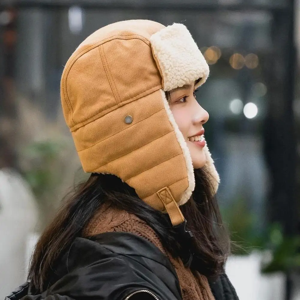 

Winter Windproof Ski Cap for Men Women Lei Feng Hat Pilot Motorcycle Cap Ear Protection Cotton Fleece-lined Cold-proof Hat