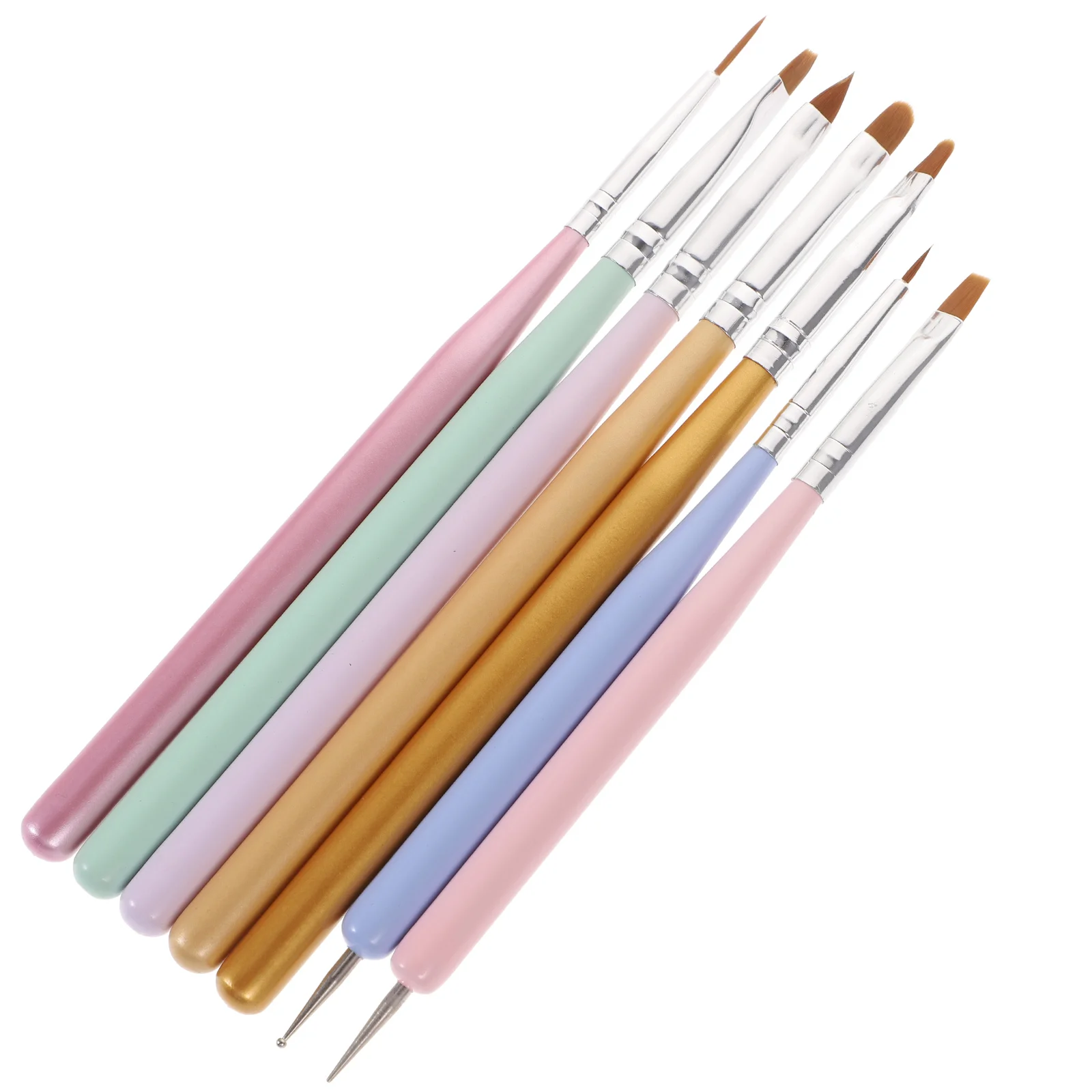 

7 Pcs Double-ended Nail Pen Manicure DIY Supplies Head Brush for Painting Polish Colored Pens Wooden Pole Aluminum Tube