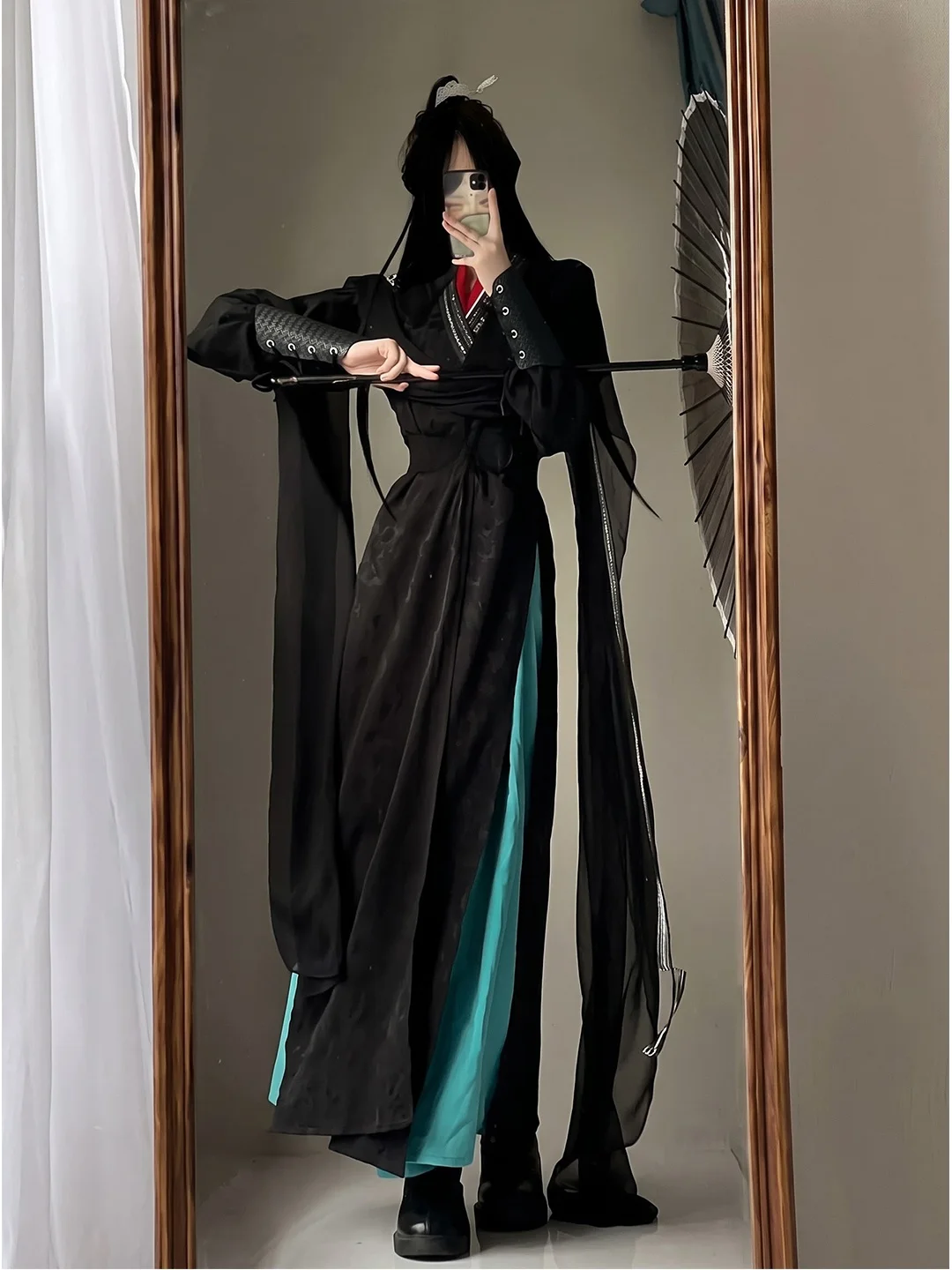 Elegant Youthful Martial Arts Style Renovated Traditional Chinese Fairy Swordman Set Collared Hanfu Outfit for Both Men And W...