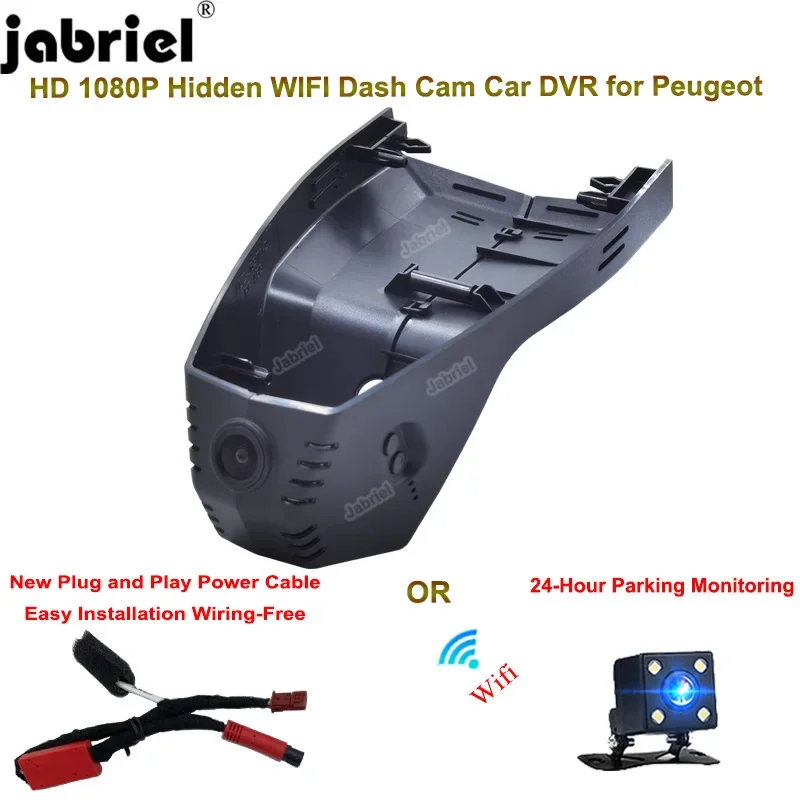 

Jabriel Plug and Play Auto Wi-Fi 1080P Автомобильный видеорегистратор для Peugeot 408 508L 360THP 400THP 2021 2022 2023 Видеорегистратор