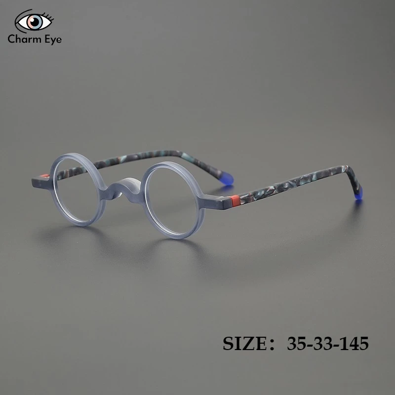 

Ultra Light Blue Frosted Acetate Glasses Frame Women Fashion Mini Round Retro Men Myopia Anti Blue Light Color Changing Eyeglass