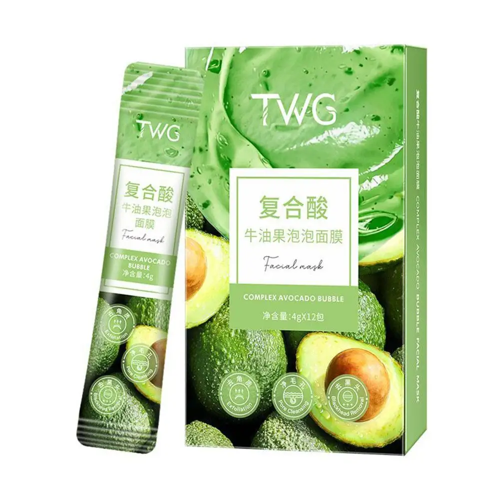 12 Pack Deep Cleansing Complex Acid Avocado Face Mask For Blakehead & Pores, Hydration Bubble Facial Mask Exfoliating Clay H3X1