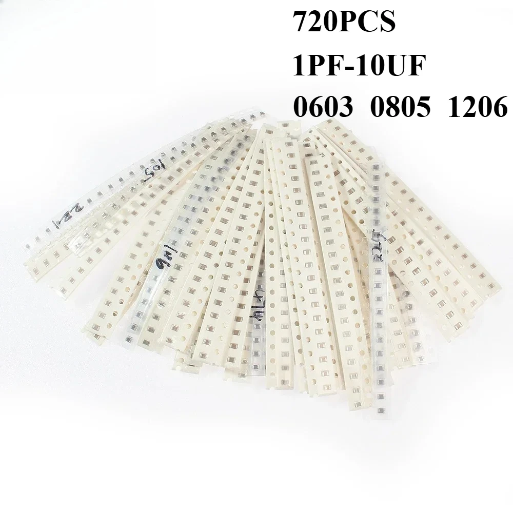 720 個 0603 0805 1206 SMD セラミックコンデンサ詰め合わせキット 36 値 1pF-10uF 電子コンデンサセット 36 値 X 20 個