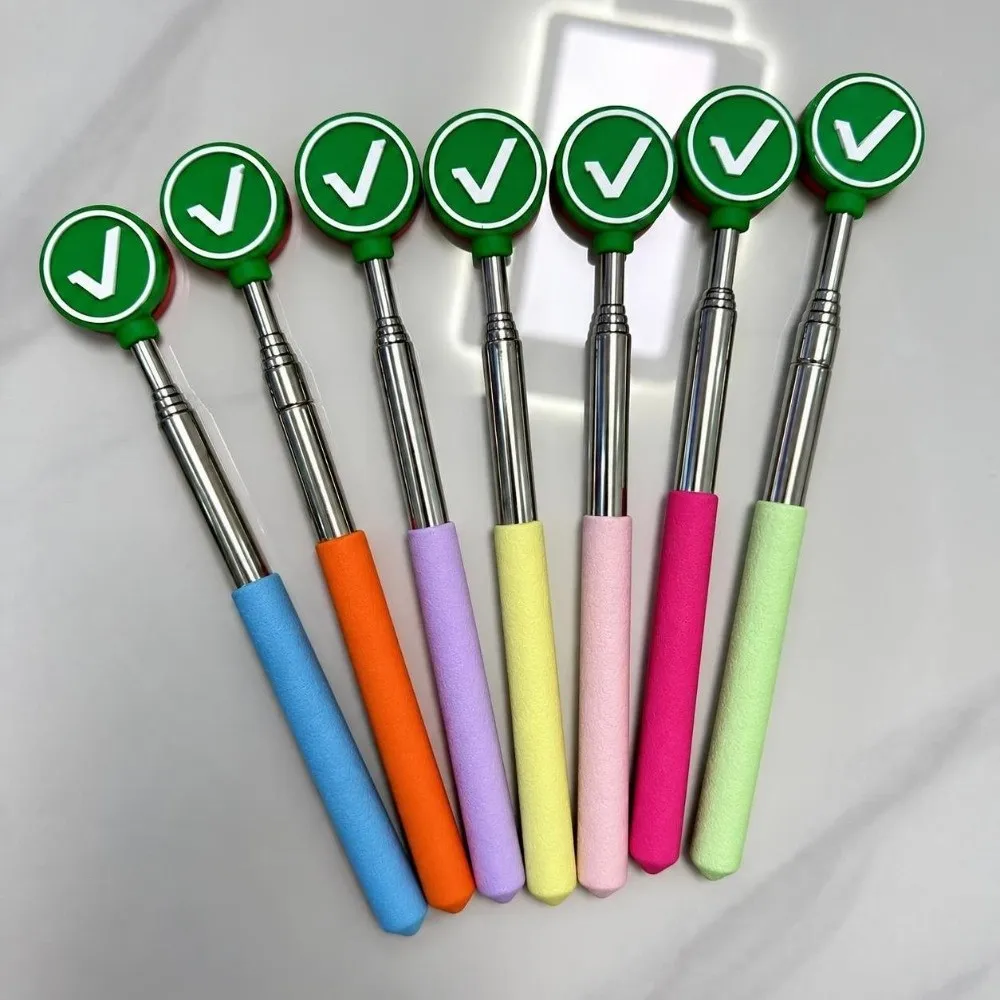 Retractable Teacher Pointer Stick with Check and Cross Symbol Non Slip Grip Finger Reading Sticks Stainless Steel