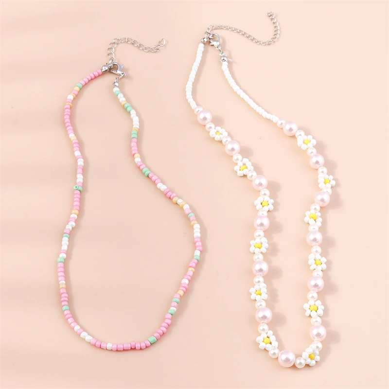 2 Teile/satz Mode Bunte Perlen Halsketten für Frauen Handgemachte Blume Perlen Choker Halsketten Mädchen Party Festival Schmuck Gifs – Detail 12
