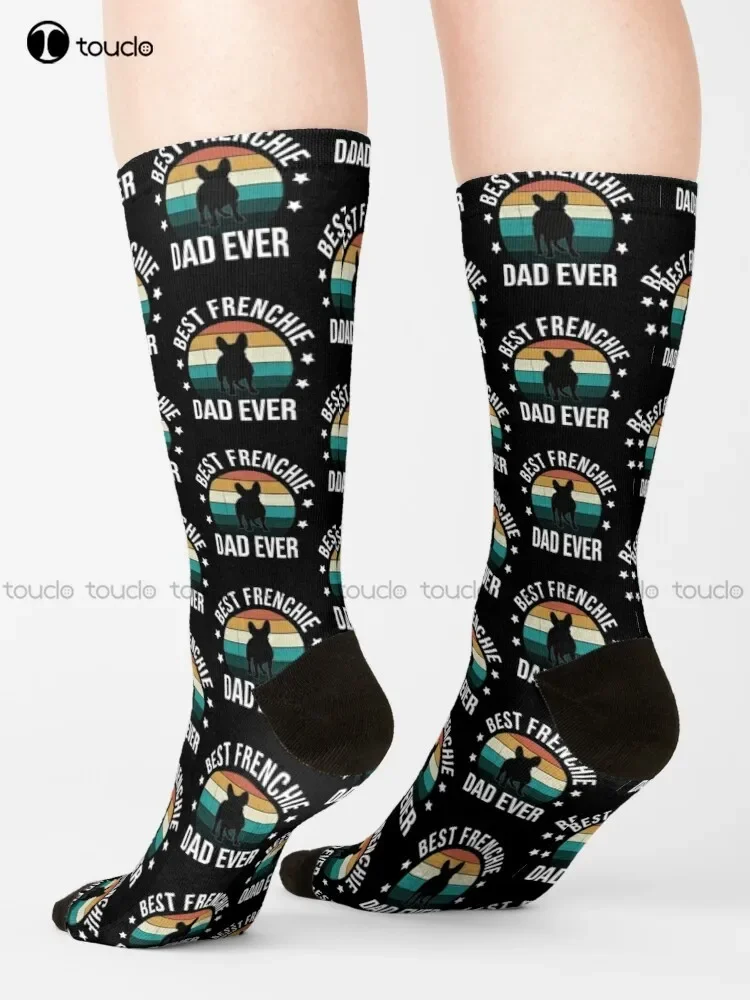 Best Frenchie Dad Ever - Great French Bulldog Owner Gift Idea Socks Navy Soccer Socks Christmas Gift Custom 360° Digital Print