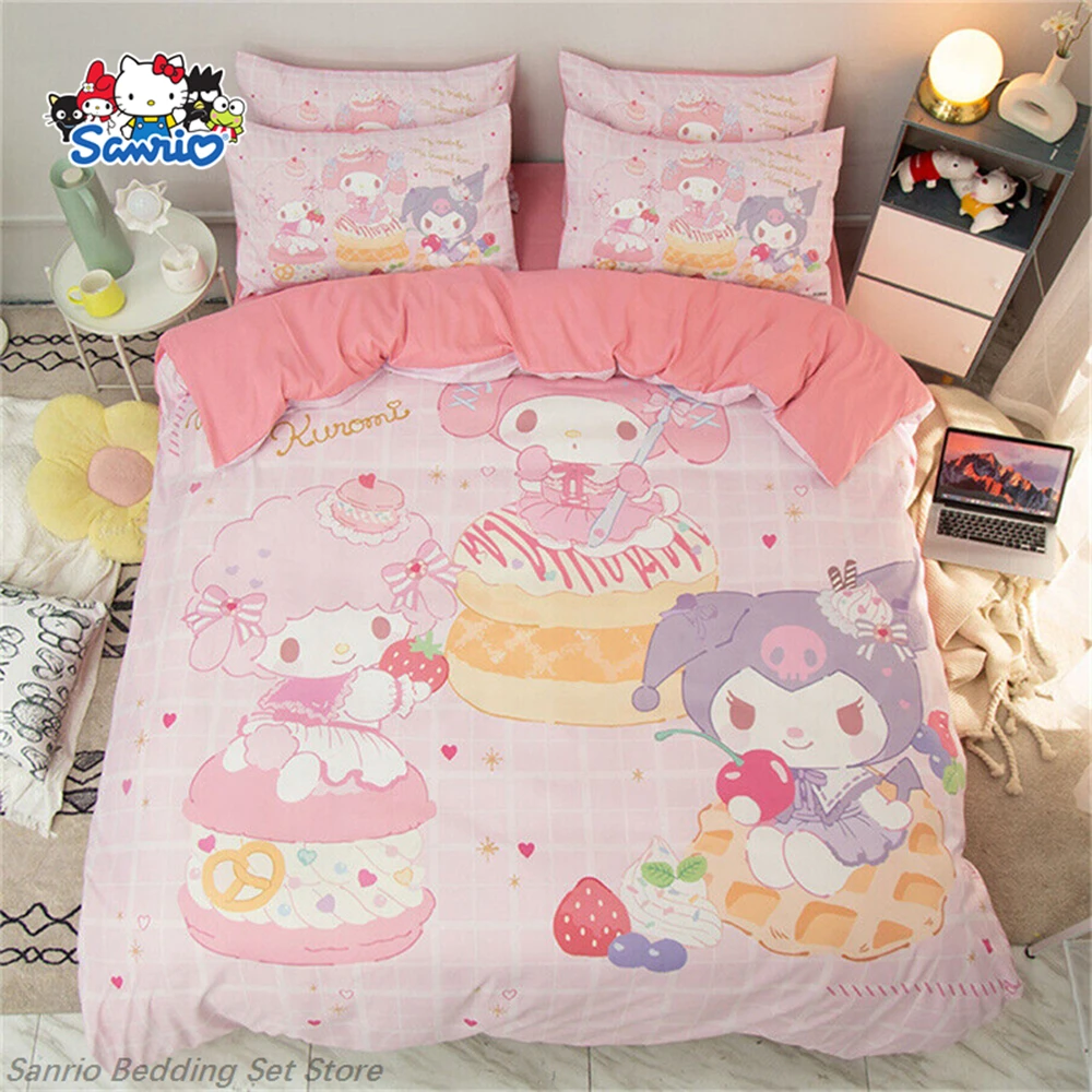 Sanrio Kuromi My Melody Pompompurin Bedding Set 3Pcs Kawaii Anime Duvet Cover Set for Girls Kids Room Decor Queen King Gift