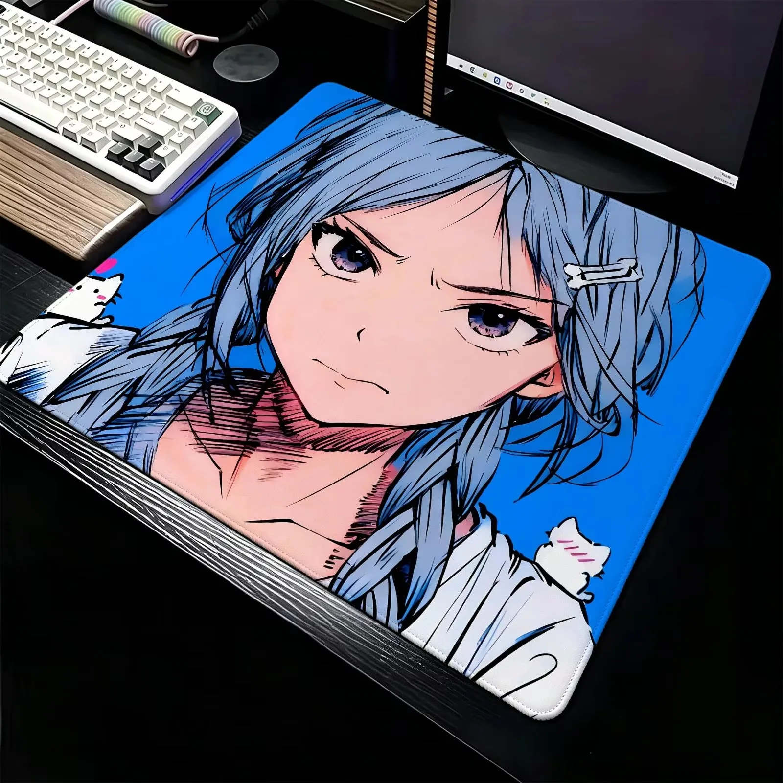 Regular gaming Sketch Style Anime Girl with Little Cats S/M/L size Office mouse pad Laptop desk mat Stitched edge mouse pad