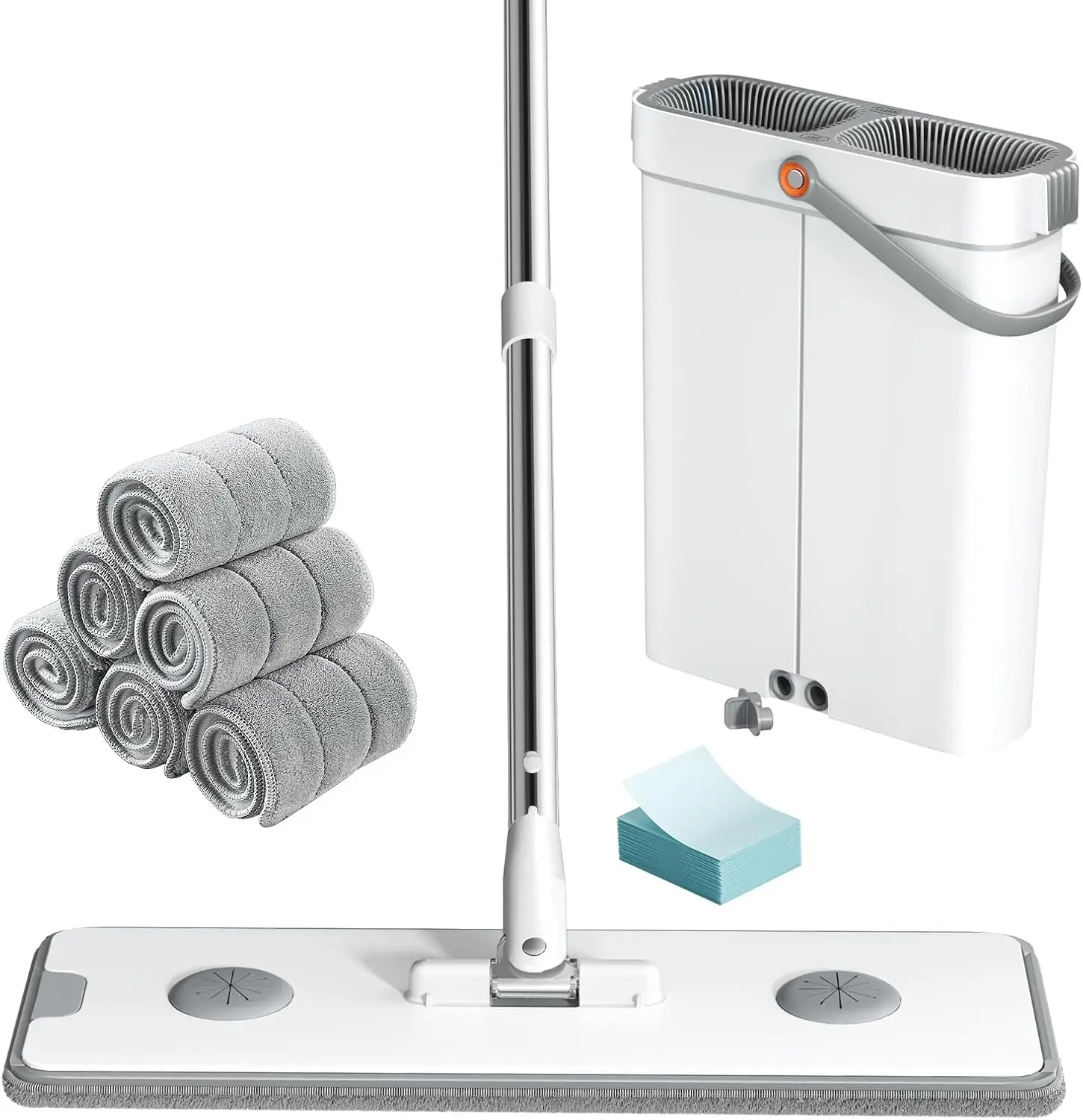 

Flat Mop and Bucket Set with Wringer - 360° Rotating Head for Hardwood Floors, Windows, and Tight Spaces
