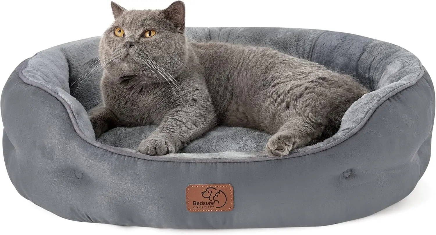 

Round Washable Dog Bed for Small Dogs and Cats, 25 Inch, Slip-Resistant Bottom, Grey