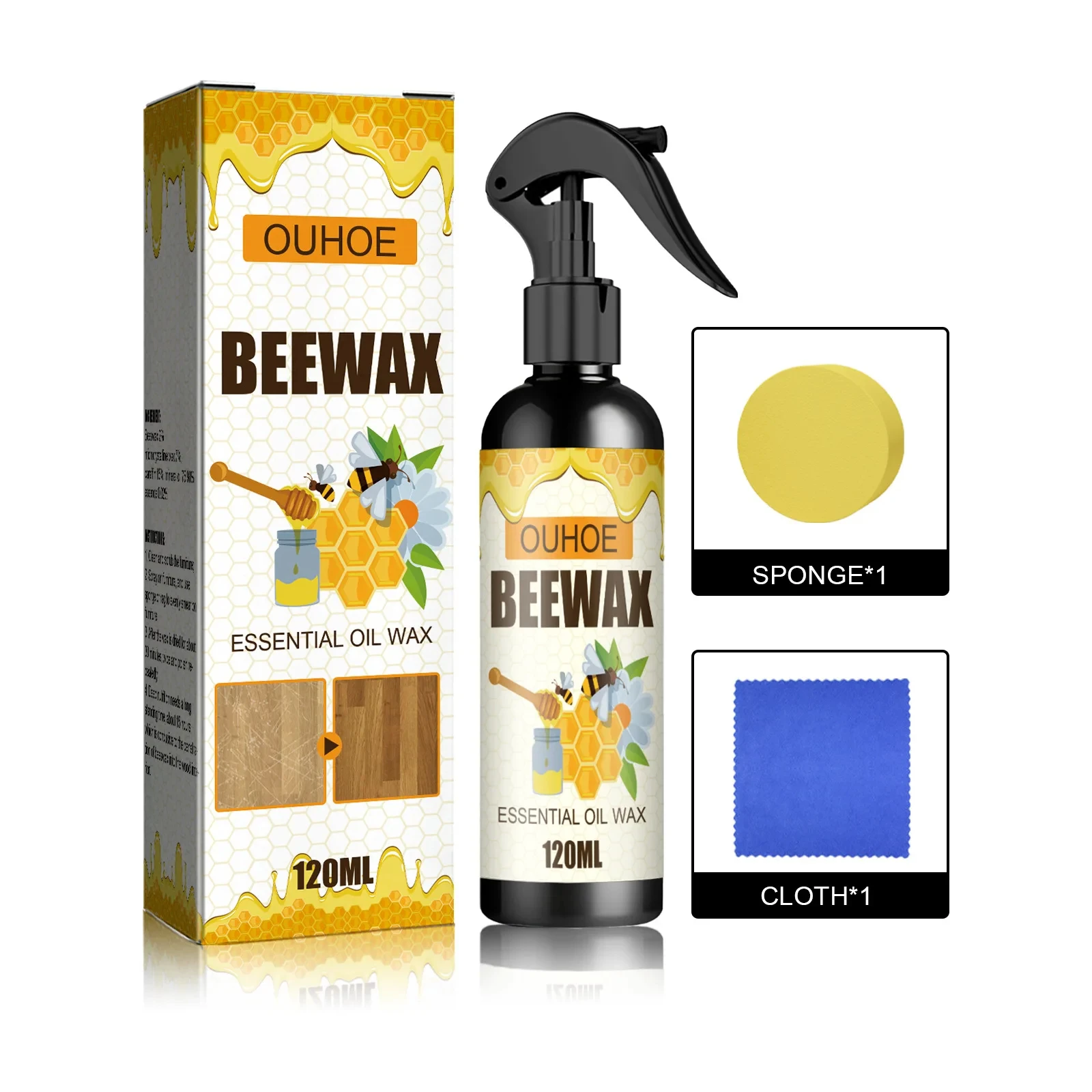 Natürliches Bienenwachs-Spray, vielseitig einsetzbar, wasserfest, verschleißfest, Möbelpolitur für Holzböden, Flecken, Kratzer, Reparatur, Reinigung
