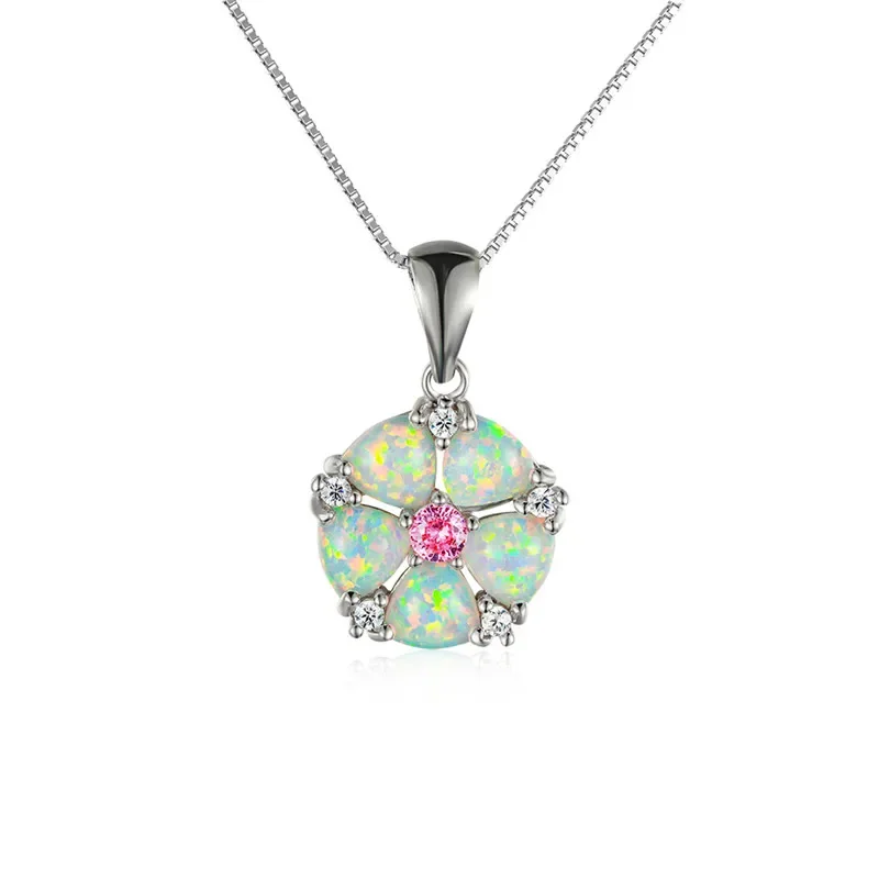 

JLP236 Simple Flower Fine Delicate Opal Cross Pendant Necklace Jewelry for Women Gifts