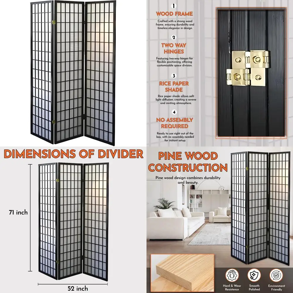

Portable Foldable 6ft Tall Room Divider Privacy Screen Shoji Style Dressing Screen Freestanding Panel