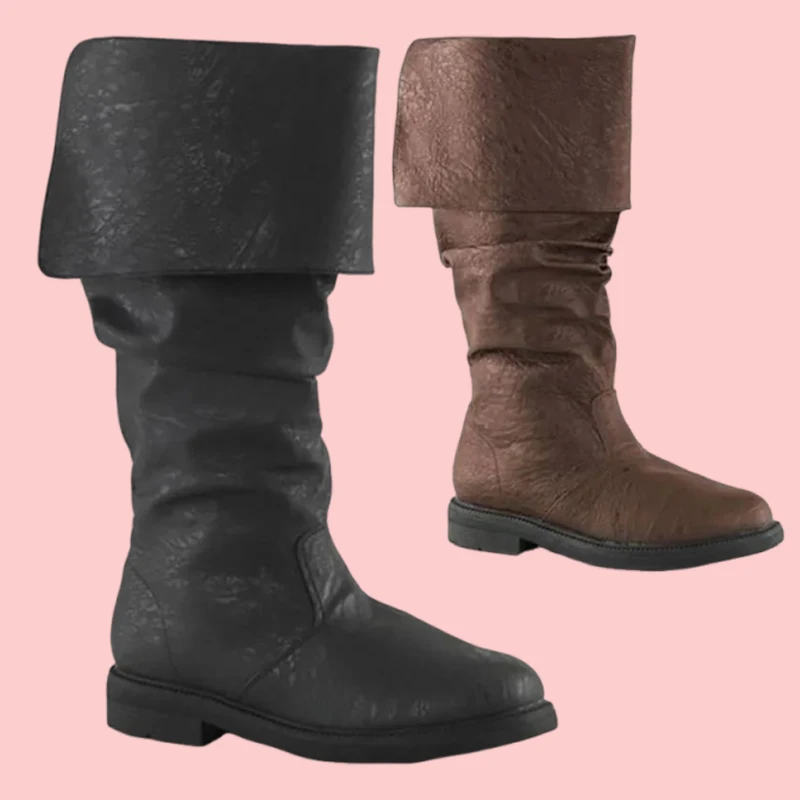 القرون الوسطى الأحذية الجلدية جاك سبارو عصر النهضة نصف هادوك أحذية الأحذية Larp القراصنة المحارب خمر جاكبوت للرجال الكبار #1