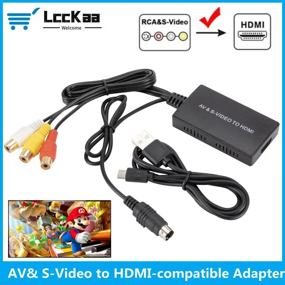 Adapter LccKaa 1080P AV RCA CVBS SVideo na HDMI kompatybilny z HDTV DVD STB, kompatybilny z konwerterem wideo PS2/PS3 AV S-VIDEO