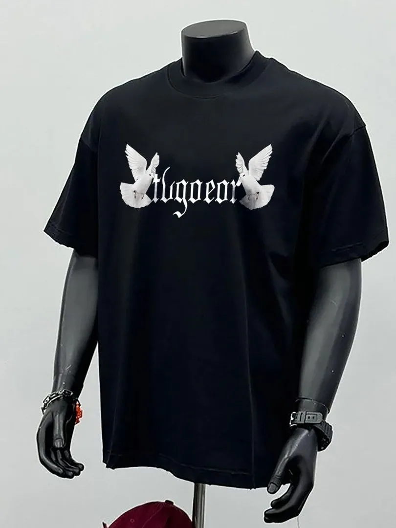 

Summer Men's 100% Pure Cotton Print Dove of Peace Round Neck T-shirt Clothes Size S-4XL Motorcycle Tees Top Unisex