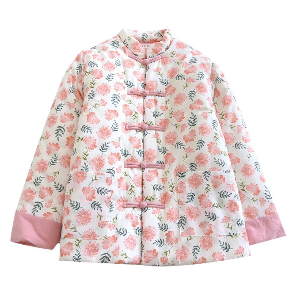 เสื้อผ้าฝ้ายหนานุ่มสำหรับฤดูหนาว งานแฮนด์เมดแท้ แบบกระดุมสองแถว สไตล์เรโทร พร้อมหัวเข็มขัด สำหรับคุณแม่มือใหม่