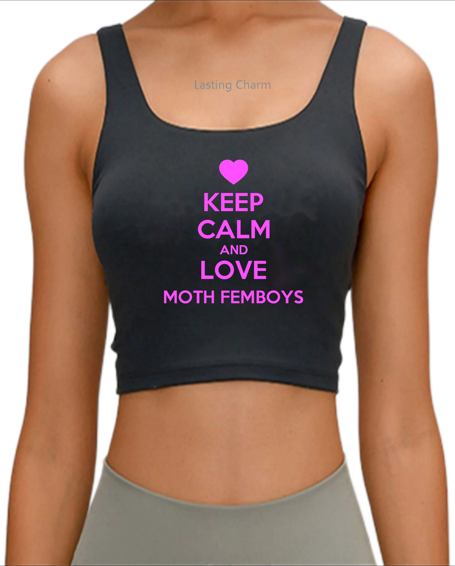 Keep calm and love moth femboys crop top Ladies casual sports top