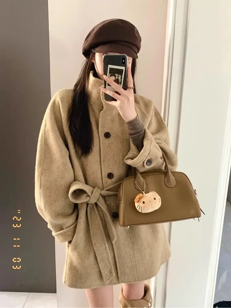 

Шерстяные пальто, женское шерстяное пальто с подкладкой, осеннее вельветовое пальто с рукавами «летучая мышь», стиль в стиле барокко, для отдыха, Cleanfit, технический клуб, плотный