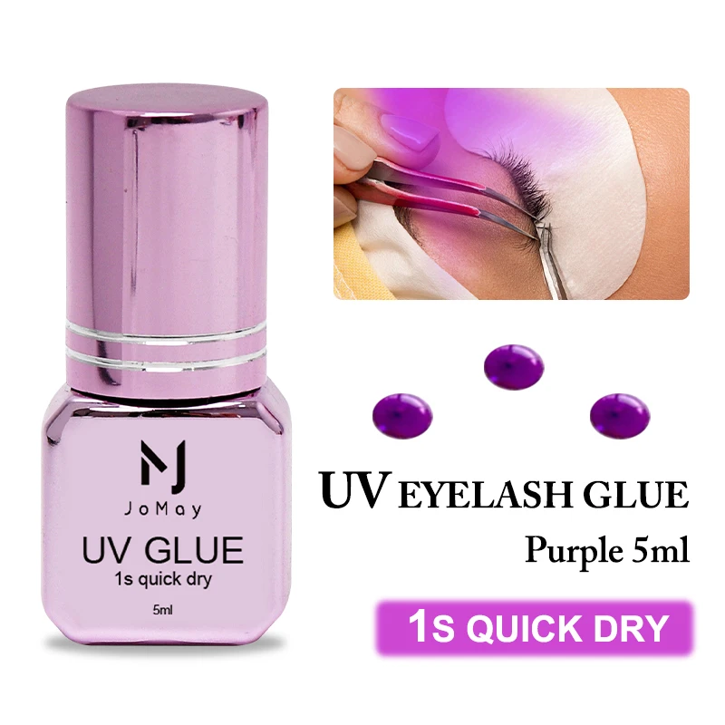 Cola para cílios, cola uv preta, cílios postiços, adesivo de extensão de cílios, cura leve, secagem rápida, roxo, azul, ferramenta de maquiagem