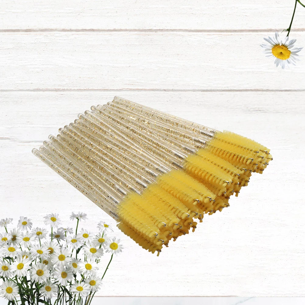 

100pcs Disposable Eyelash Brush Mascara Wand Makeup Applicator Lash Separator Comb Salon Home Use Yellow Portable