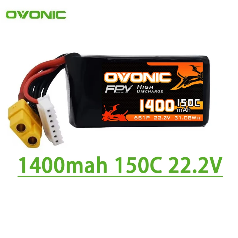 Batería Lipo OVONIC 1400mAh 6S 22.2V 150C XT60 para dron de carreras - imagen 2
