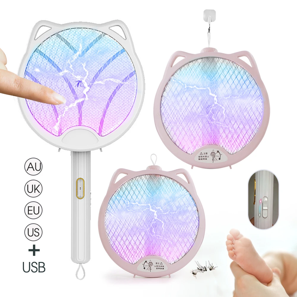 

1200mAh 3000V Foldable 3-Layer Safety Mesh Insect Killer Racket Against Flies Moths Bug Zapper Mosquito Zapper USB Rechargeable