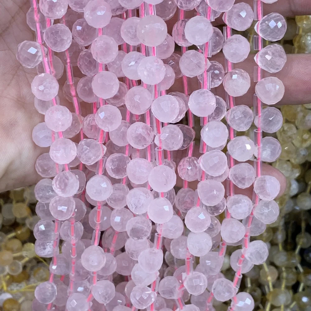 

8x10mm Natural Round Teardrop-Shaped Faceted Labradorite QuartzStrawberry Quartz Loose Beads Making DIY Bracelet Necklace