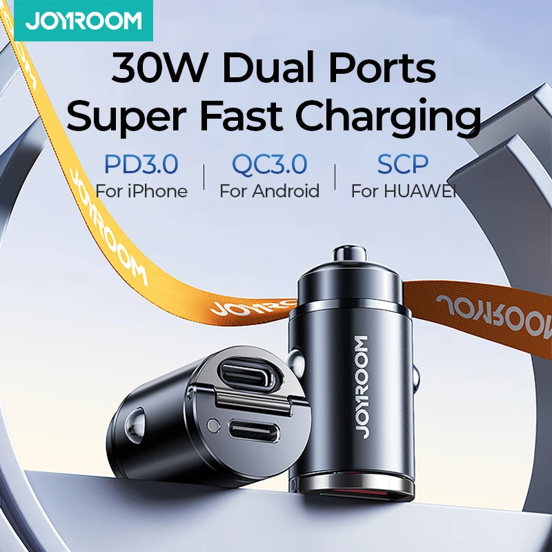 Joyroom Mini 30W PD QC Pull Ring Fast Charging Car Charger Dual Ports USB C Car Phone Charger Adapter Car Accessories For iPhone