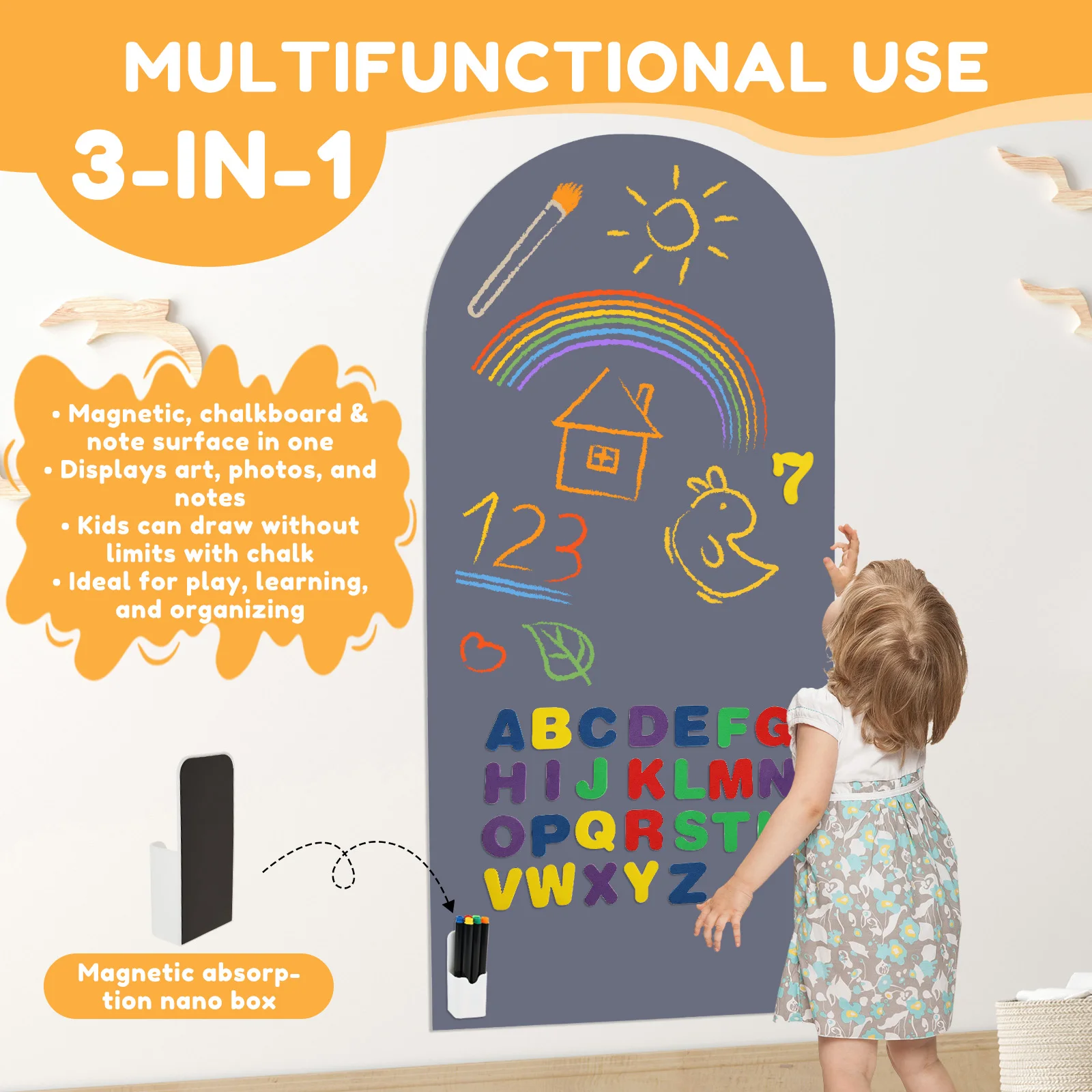Magnetic Wall Decal for Kids 39.3x17.5 inch Magnetic Wall Decal Arch Chalkboard with Pens Multiple Accessories for Home Playroom view 2