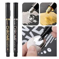 1Pc Chrome Mirror Marker Pen DIY Reflective 2mm Liquid Paint Pen Gold Silver Marker Car Styling Wood Plastic Stone Art Craftwork