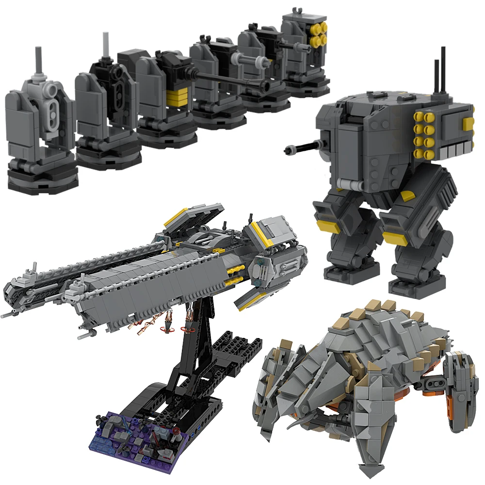 MOC Popular Games Helldivers 2 Super Destroyer Model Building Blocks EX-45 Patriot Exosuit Bricks Charger Monster Assemble Toys