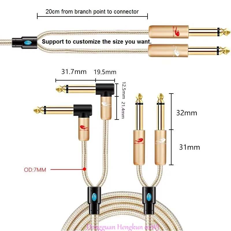 

Dual 1/4 Inch TS Mono 6.35mm Jack to 2 x 1/4'' Male Audio Cable for Amplifier Mixer Electronic Organ Guitar Shielded Cords