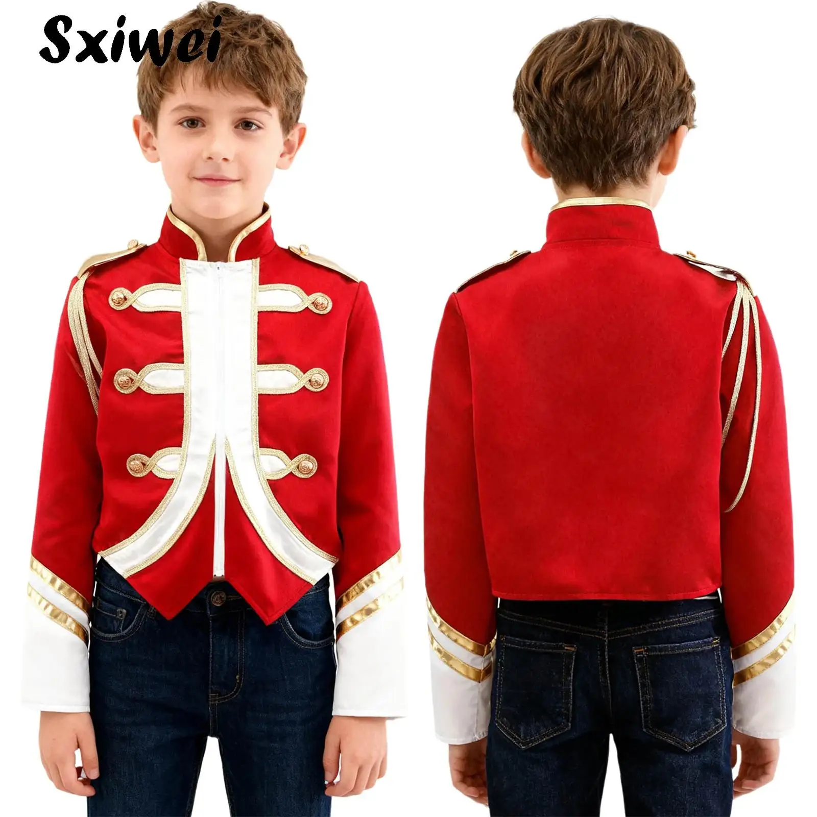 

Kids Boys Marching Band Drummer Costume Long Sleeve Circus Ringmaster Jacket Nutcrackers Honor Guard Uniform Drum Major Coat