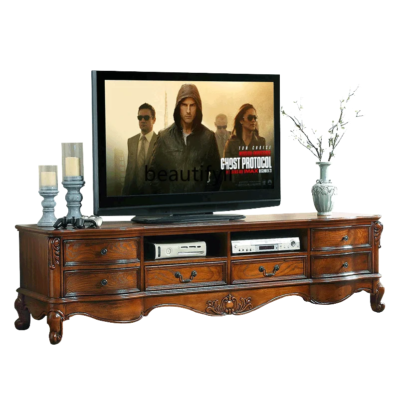 

European-Style Home Wall Locker TV Stand So Easy So Beauty Type Solid Wood TV Cabinet Combination Small Apartment Floor Cabinet