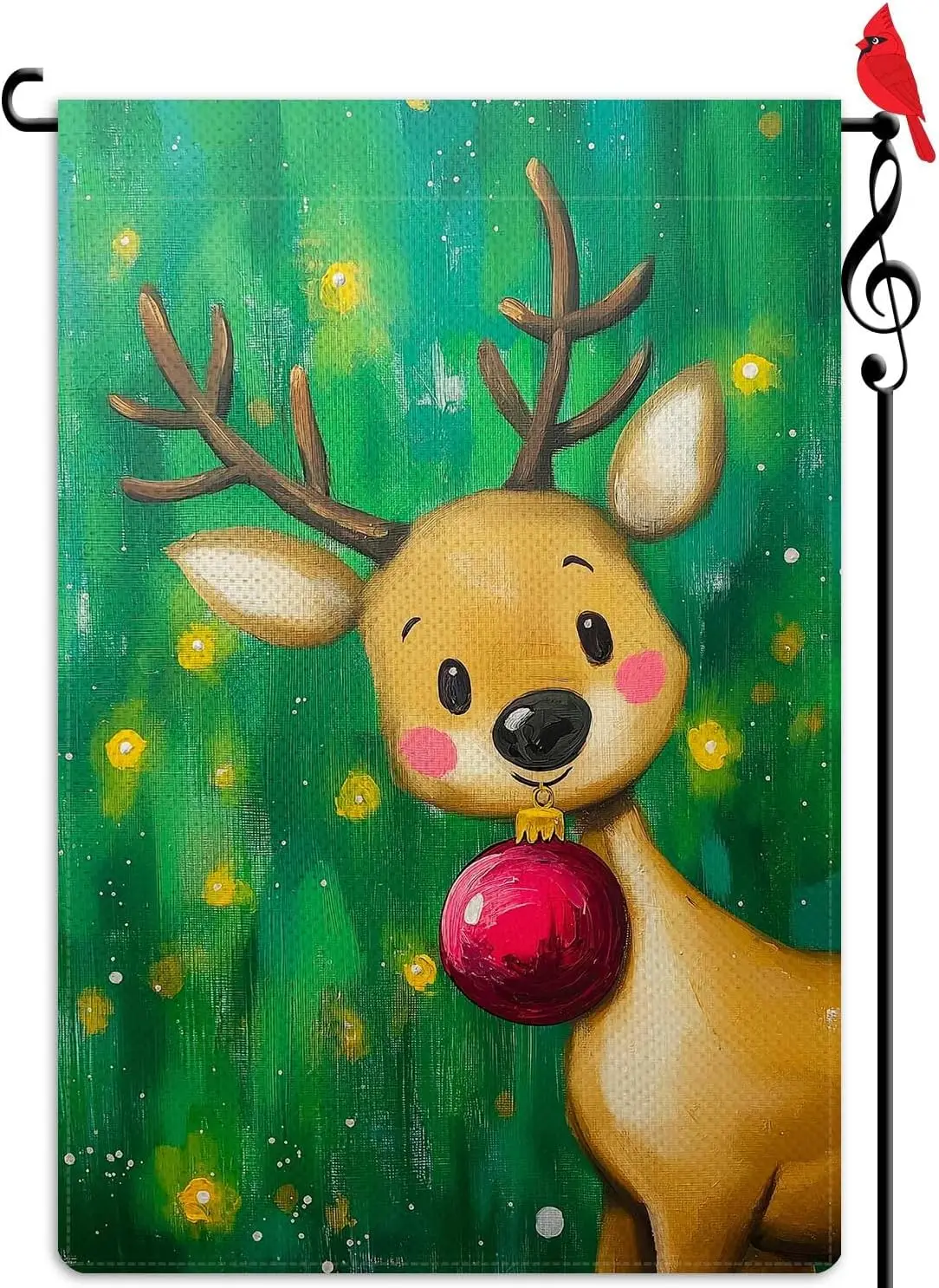 Merry Christmas Deer Garden Flag Oil Painting Xmas Ball Elk Winter Holiday Small Flag for Outside Xmas Decor Farmhouse Burla SSL