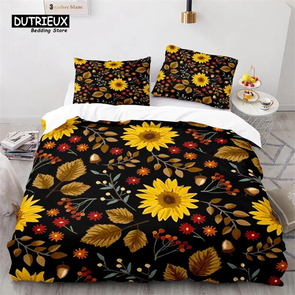 

Sunflower Duvet Cover 3D Floral Comforter Cover King Size For Kids Girls Microfiber Yellow Flowers Bedding Set With Pillowcases